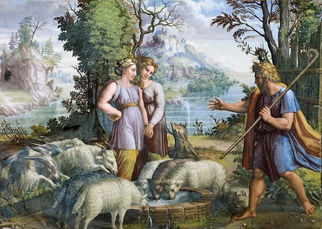 raffaello sanzio italian 1483 1520 jacobs encounter with rachel and leah c.1519 fresco loggia di raffaello vatican.jpeg copy e1712491342721